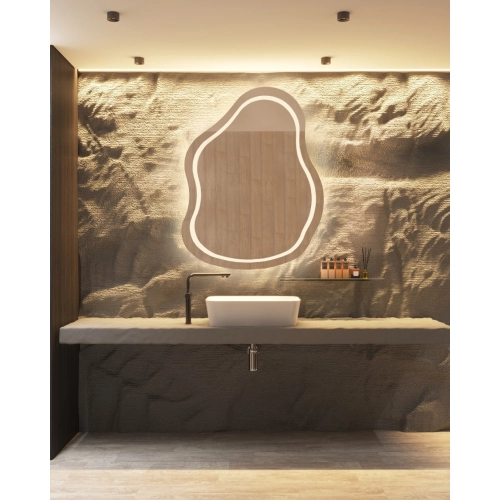 Lustro łazienkowe o nieregularnym kształcie - STONE LED II